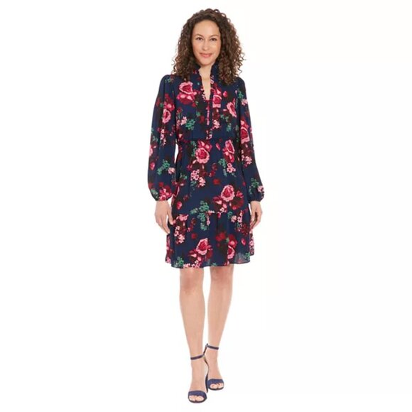 *NWT* Women's sz 16  London Times Navy Smocked Waist Tiered Mini Dress - Picture 9 of 9